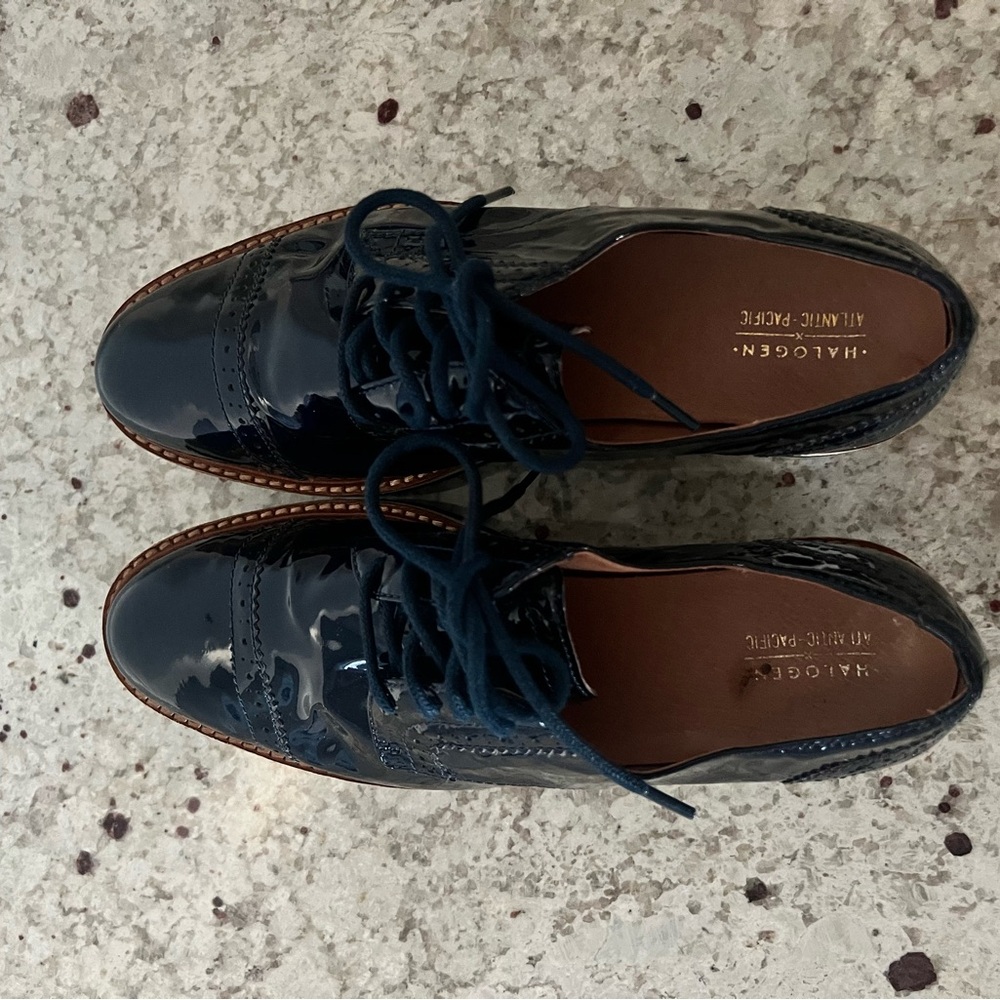 Halogen Women’s Patent Leather Navy Brogue Shoes